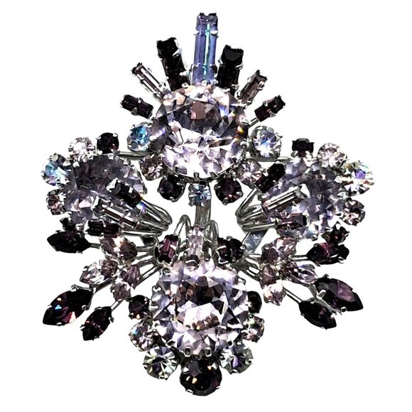 Austria Alexandrite Rhinestone Brooch Purple Blue Austrian Pin Vintage Costume J - Picture 2 of 11
